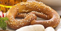 White sausage with pretzel